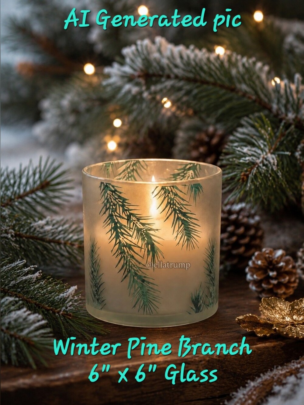 Winter Pine Branch 6x6" Glass Candle Holder or Kitchen Utensils Or Anything Else